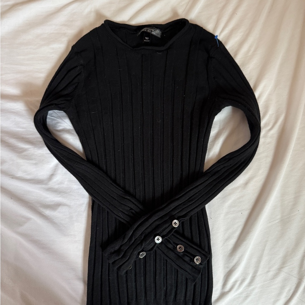 Black Ribbed Long Sleeve Sweater Dress